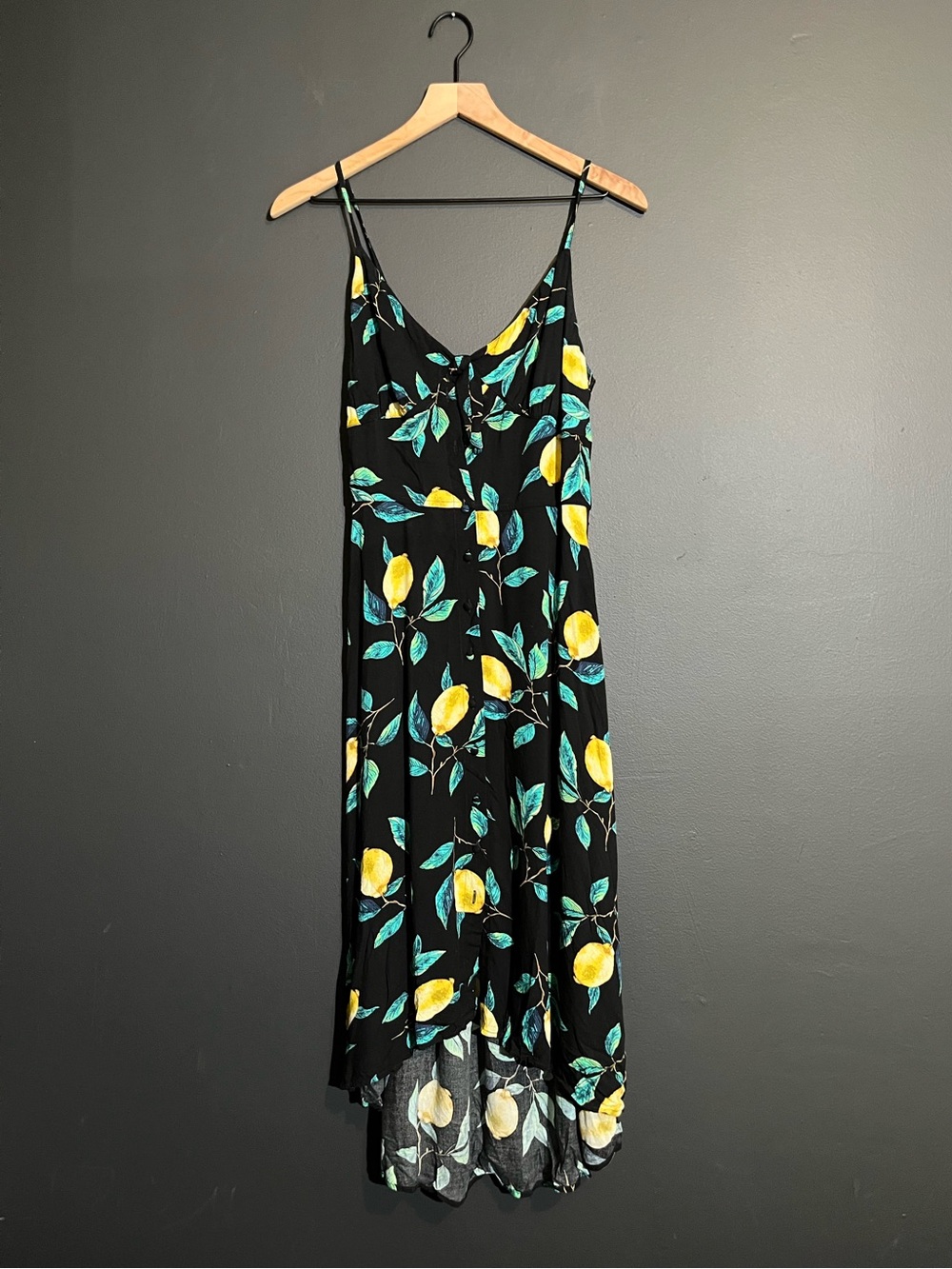 Jessica Simpson Lemon Print Midi Dress Smocked Back Tie Front - Size S